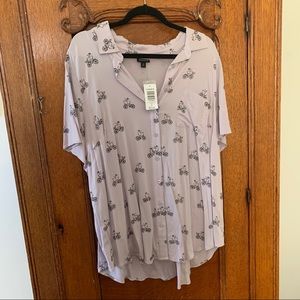 Sloth on a bike button down NWT